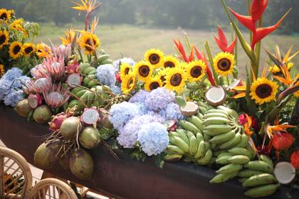 Floral detail and Photo-op — Haldi decor — Alila Diwa Goa
